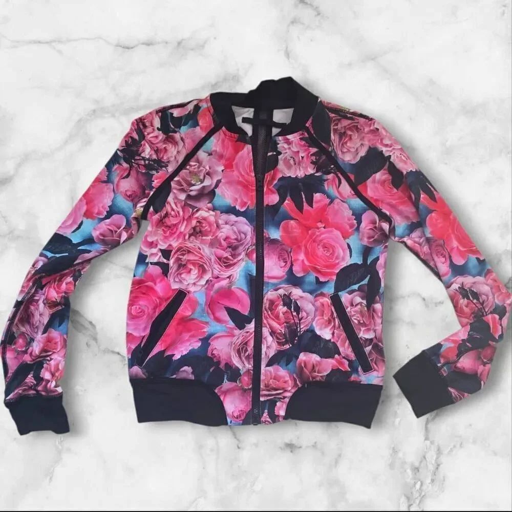 Lululemon Hold Your Om Hoodie Jacket Secret Garden Black Floral Zip Size 8